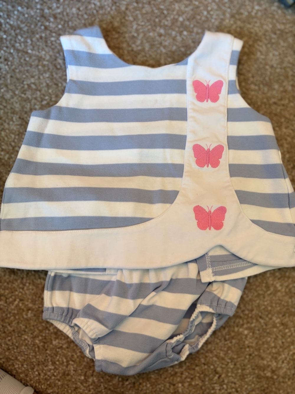 Striped Baby Two Piece Set with Pink Butterfly Appliqués